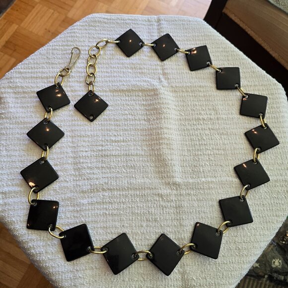 Vintage Accessories - Vintage Black Diamond Tile & Gold Link Belt